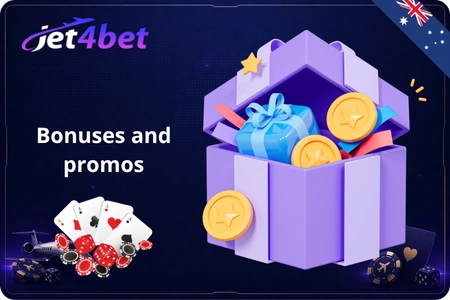 Jet4Bet casino welcome package and weekly promo deals for AU players