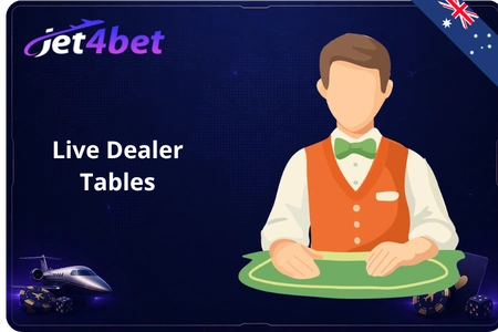 Jet4Bet live dealer tables with English speaking croupiers for AU players
